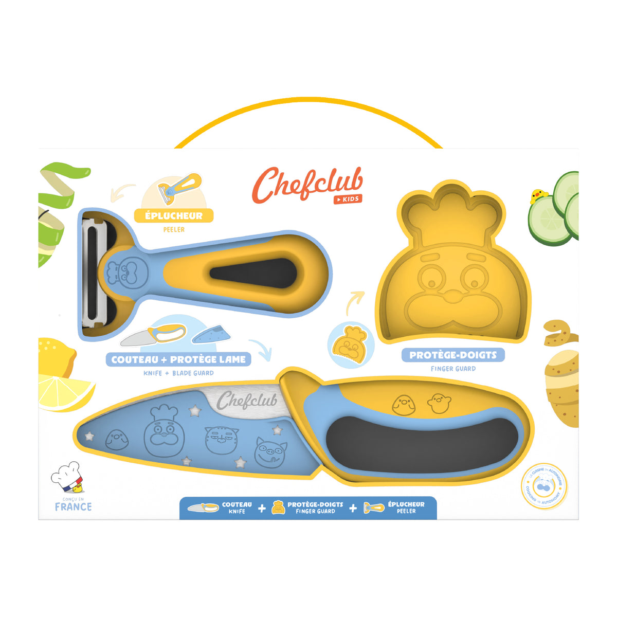 Kit découpe avec couteau, éplucheur et protège-doigt Chefclub Kids