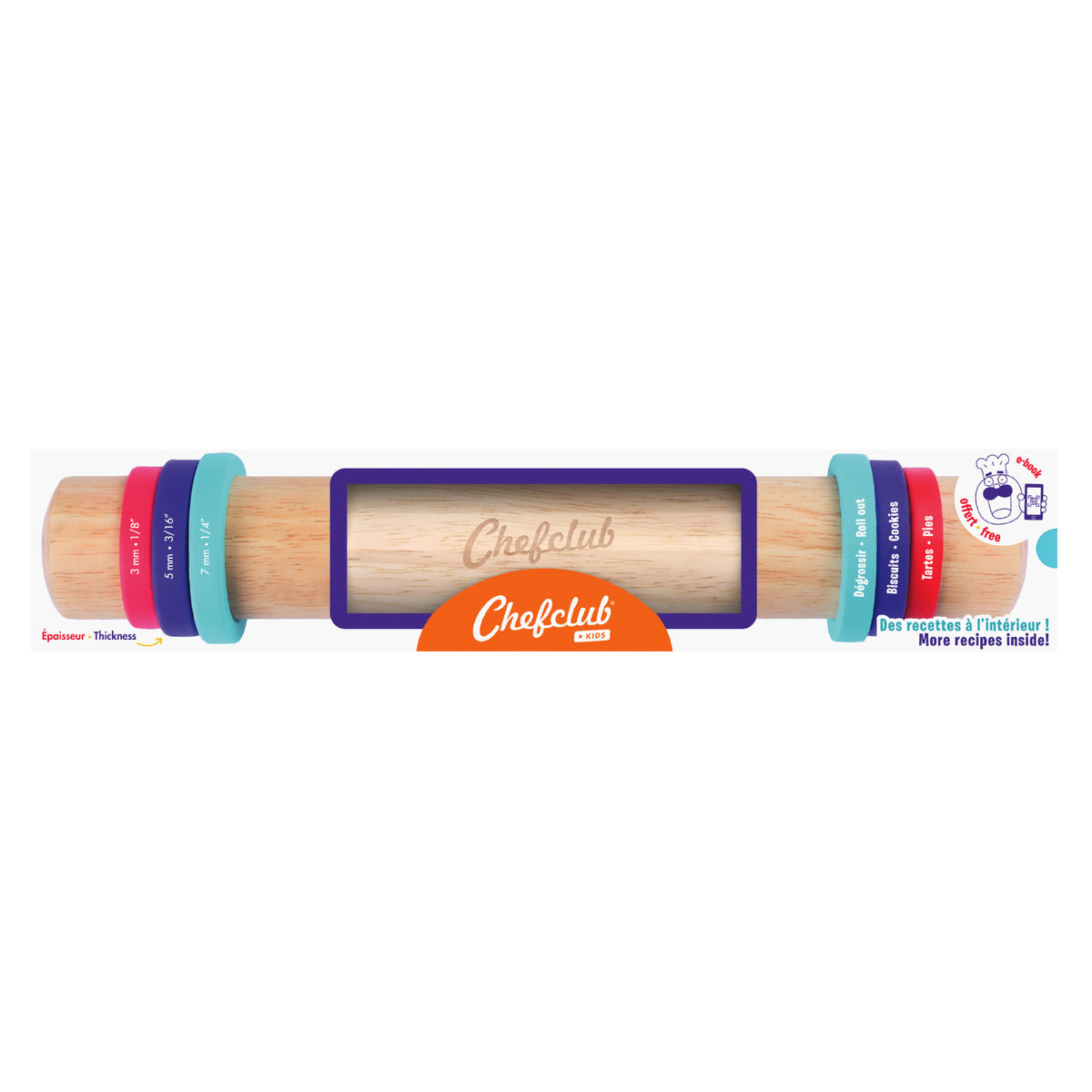 Rouleau à pâtisserie avec anneaux ajustables Chefclub Kids